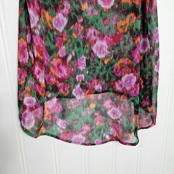 Chloe K Sheer Top Womens Size M Pink Black Multicolored Floral Sleeveless Tank - Picture 8 of 14